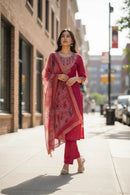 MODERN CHANDERI SEQUENCE CODING EMBROIDERY WORK TOP BOTTOM WITH DUPATTA RANI