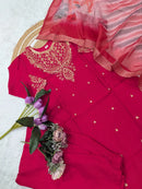 MODERN CHANDERI SEQUENCE CODING EMBROIDERY WORK TOP BOTTOM WITH DUPATTA RANI