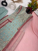 TRENDING GEORGETTE EMBROIDERY SEQUENCE WORK TOP SHARARA WITH DUPATTA SEA GREEN
