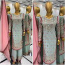 TRENDING GEORGETTE EMBROIDERY SEQUENCE WORK TOP SHARARA WITH DUPATTA SEA GREEN