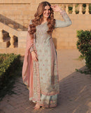 TRENDING GEORGETTE EMBROIDERY SEQUENCE WORK TOP SHARARA WITH DUPATTA SEA GREEN