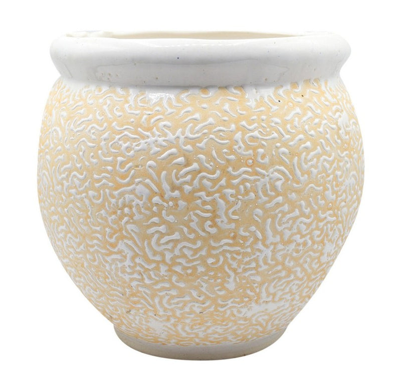 White/Orange Ceramic Dotted Round Pot Medium Flower Vessel