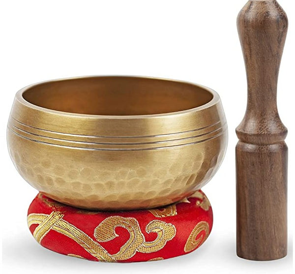 Tibetan Singing Bowl Set - Easy To Play for Beginners - Authentic Handcrafted Mindfulness Meditation Holistic Sound 7 Chakra Healing Gift by Himalayan Bazaar (Gold)
