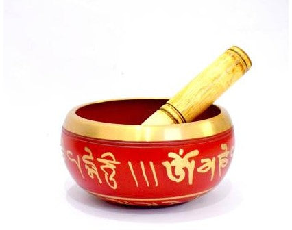 Wigano 6" Inch Tibetan Singing Bowl/Meditation Sound Bowl Buddhist Instrument Used for Prayer/for Stress Relief with Striker Stick OM Bell Music Therapy (Red) Singing Bowl
