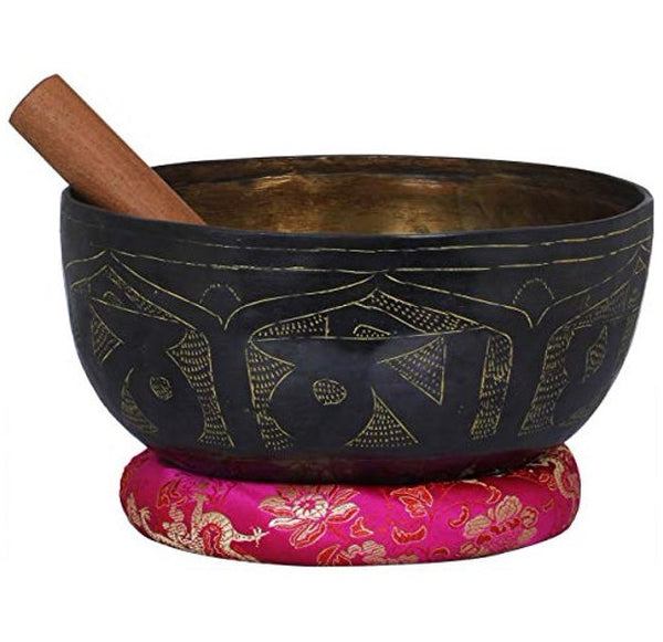 Exotic India Tibetan Buddhist Singing Bowl - Bronze Statue, Cloth and Wood