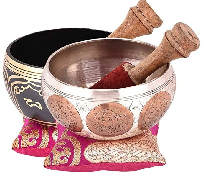 Roll over Image to Zoom in Tibetan Singing Bowl Set - 4” Premium Meditation Sound Bowl Beautifully Handcrafted by Professional Artisans in Nepal
