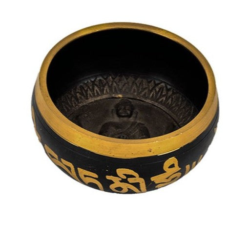 Round Polished Tibetan Black & Golden Singing Bowl
