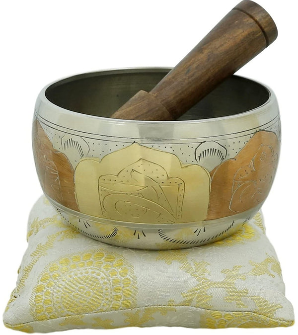 Tibetan Buddhist Small Singing Bowl with Cushion From India for Meditation Sound Healing Prayer Percussion Musical Instrument 4 Inch
